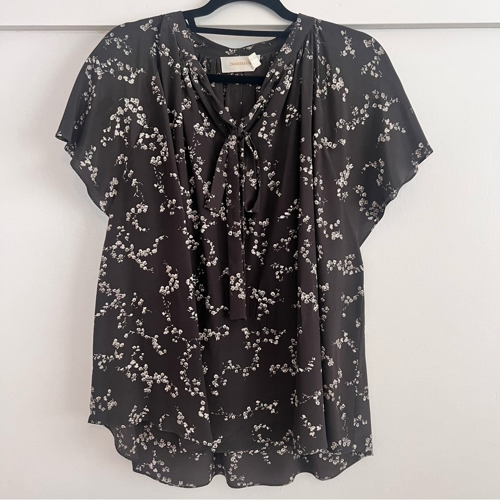 Zimmermann short sleeve flowy bow floral top